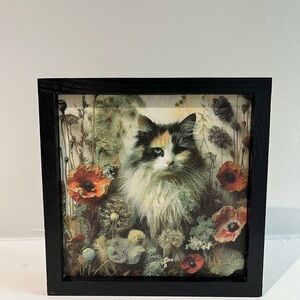 Floral Cat Art in Black Frame